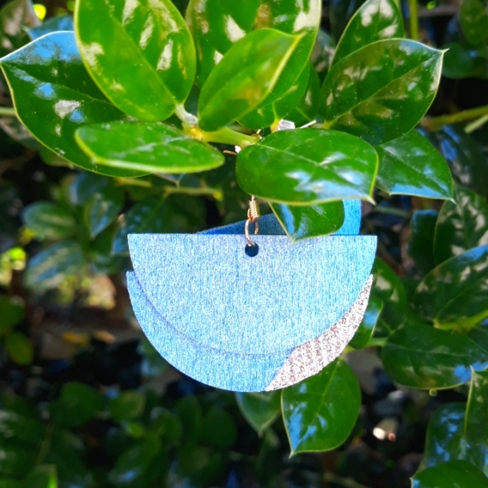Handcrafted/Ice Blue/Geometric Wood / Statement Earrings by J.Monique